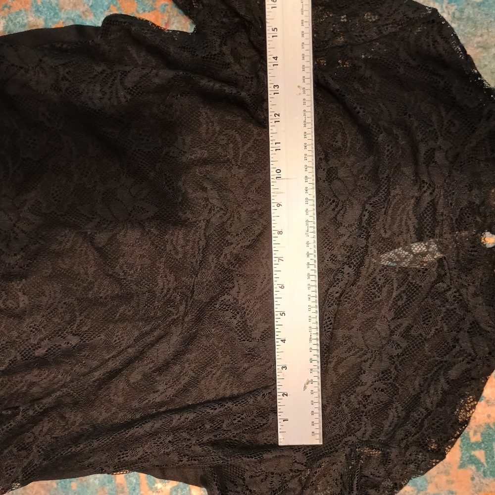 George Elegant Black Lace long Sleeve Women's Top with small collar Size 14 - Picture 6 of 8